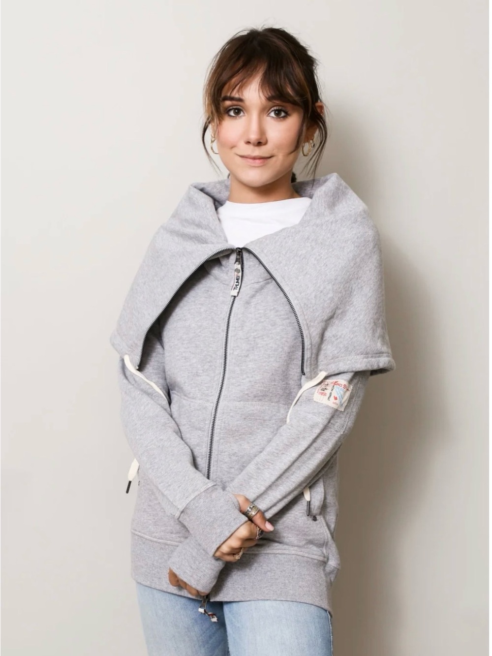 The Stacy Heather Gray Zip Hoodie with Draped Shoulder Cape